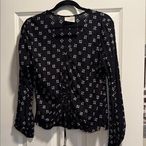 Topshop Black and White Ruched Blouse